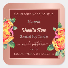 Rose Gold Floral Product Packaging Labels Burgundy Quadratischer Aufkleber