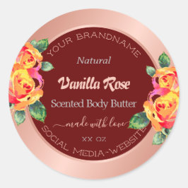 Rose Gold Floral Product Packaging Labels Burgundy Runder Aufkleber