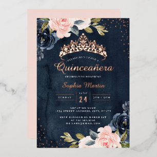 Rose Gold Floral Quinceanera Einladung