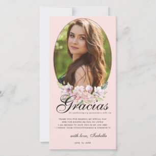 Rose Gold Floral Quinceañera Foto Danke Karte