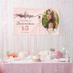 Rose Gold Floral Quinceañera Geburtstags-Willkomme Banner