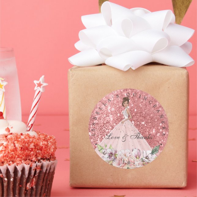 Rose Gold Floral Quinceañera Vielen Dank Runder Aufkleber (Party)