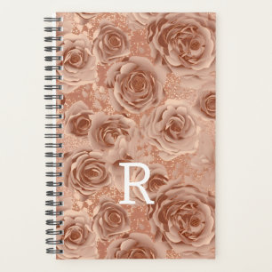 Rose Gold Floral Rose Metallische Monogramm Planer