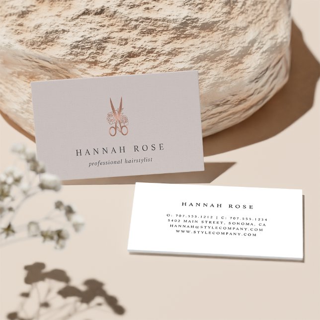 Rose Gold Floral Scheren Logo Haarstylle Visitenkarte (Von Creator hochgeladen)
