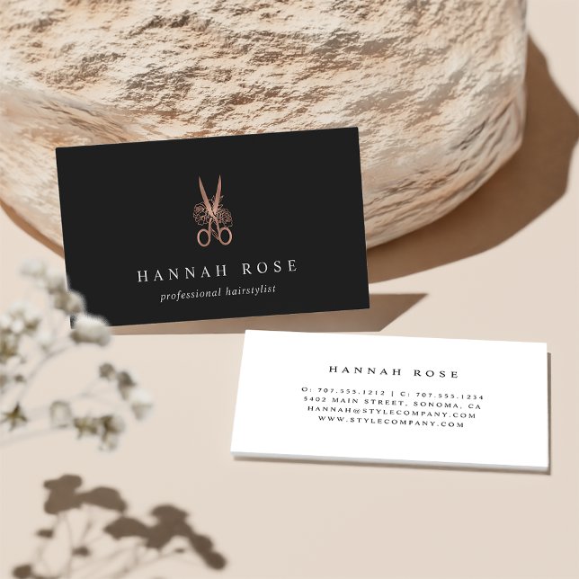 Rose Gold Floral Scheren Logo Haarstylle Visitenkarte (Von Creator hochgeladen)