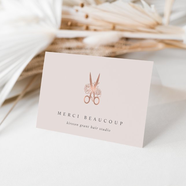 Rose Gold Floral Scissors Logo-Mitteilungskarten (Von Creator hochgeladen)