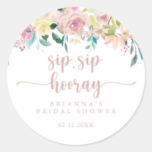 Rose Gold Floral Sip Sip Hooray Brautparty Runder Aufkleber