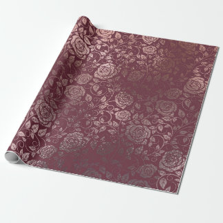 Rose Gold Floral Swirl Muster auf Burgund Geschenkpapier