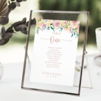 Rose Gold Floral Tischnummer 1 Sitzkarte