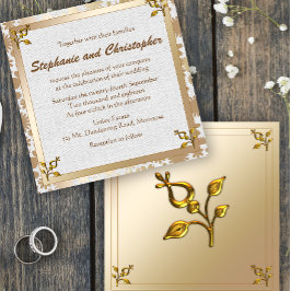 Rose Gold Floral und Linen Hochzeit Einladung