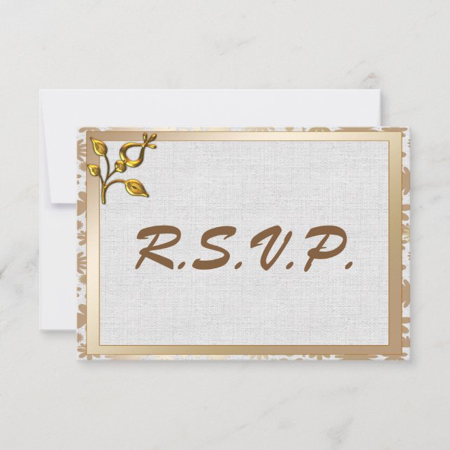 Rose Gold Floral und Linen Wedding RSVP (Vorderseite)