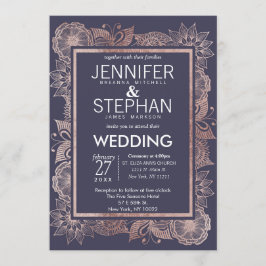 Rose Gold Floral und Navy Blue Wedding Einladungen