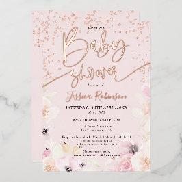 Rose Gold floral watercolor pink baby shower Folieneinladung
