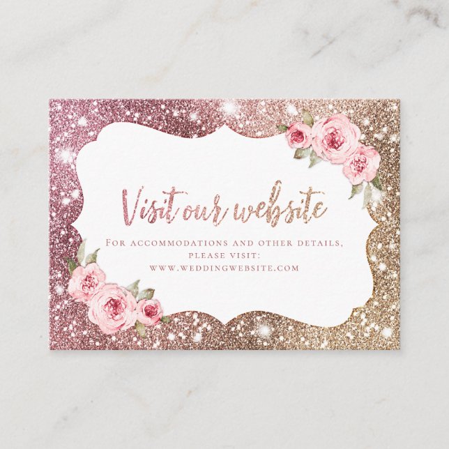 Rose Gold Floral Website Beipackkarte Platzkarte (Vorderseite)