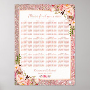 Rose Gold Floral Wedding Plan Poster