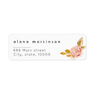 Rose Gold Floral Wedding Rücksendeadresse Etikett