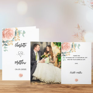 Rose Gold florale Foto Hochzeit danke Ihnen Karte