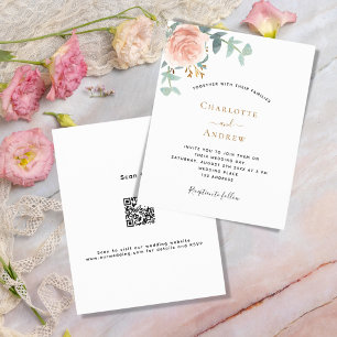 Rose Gold florale QR UAWG Budget Einladung Hochzei