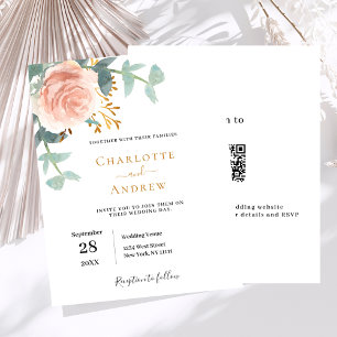 Rose Gold florale QR UAWG Budget Einladung Hochzei