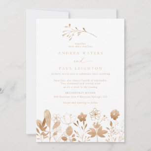 Rose Gold Florals   Elegant Boho Blume Wedding Einladung