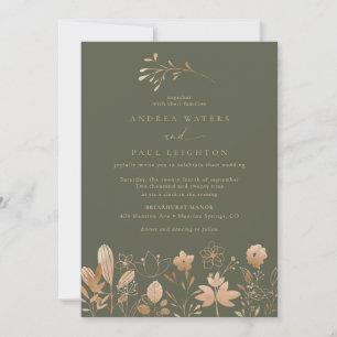 Rose Gold Florals Elegant Boho Blume Wedding Einladung