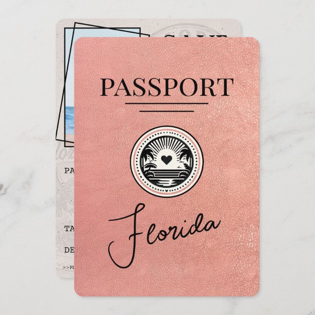 Rose Gold Florida Passport Save the Date (Vorne/Hinten)