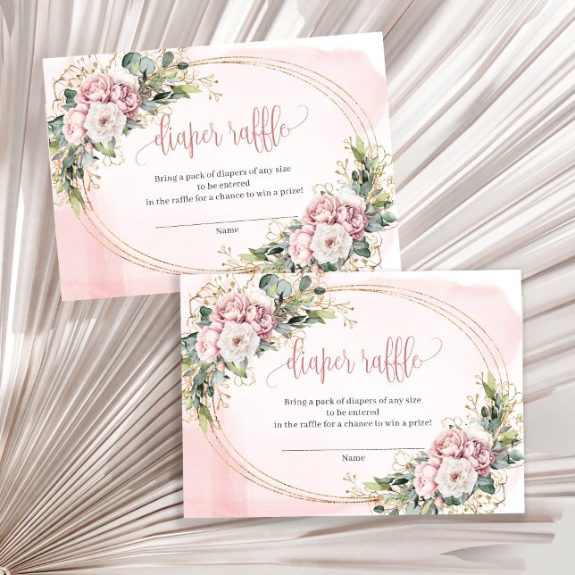 Rose Gold Flowers Eucalyptus Baby Girl Raffle Card Begleitkarte (Rose Gold Flowers Eucalyptus Baby Girl Raffle Card)