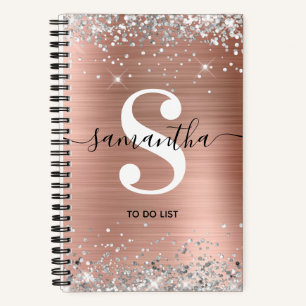 Rose Gold Fohlen Silver Glitzer Monogramm zu tun L Notizbuch