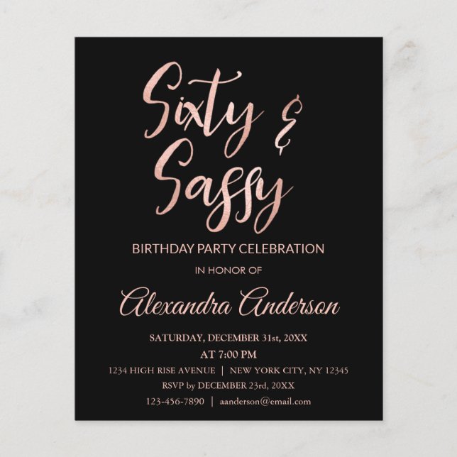 Rose Gold Foil 60 Sixty Sassy Geburtstag Flyer (Vorne)