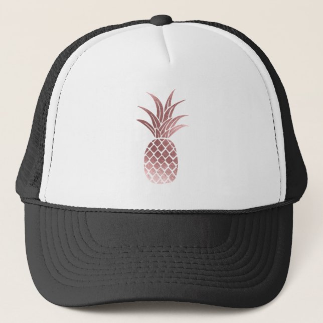 Rose Gold Foil Ananas Trucker Hat Truckerkappe (Vorderseite)