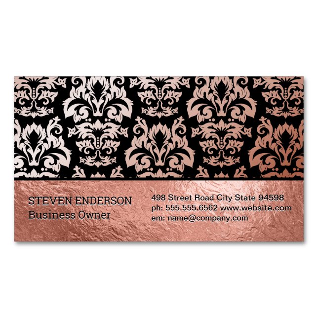 Rose Gold Foil and Damask Muster Magnetische Visitenkarte (Vorderseite)