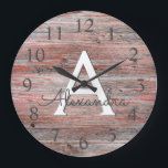 Rose Gold Foil and Rustic Wood Monogram Große Wanduhr<br><div class="desc">Rose Gold Foil und rustikales Holz Monogramm Name und erste Serving Wall Clock. Die Wall-Uhr ist das ideale Geschenk für jemanden,  der Rosengoldfolie und Rustikales Holz Lieben.</div>