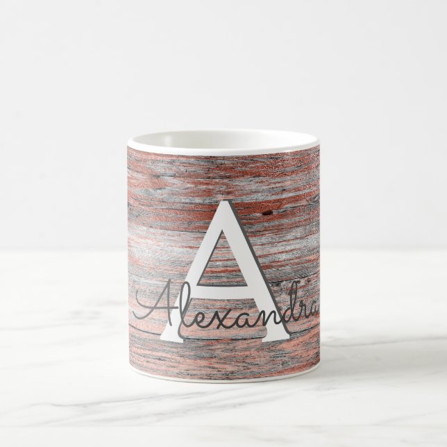 Rose Gold Foil and Rustic Wood Monogram & Initial Kaffeetasse (Mittel)