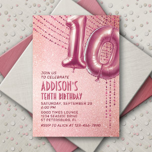 Rose Gold Foil Balloons 10. Geburtstag Einladung