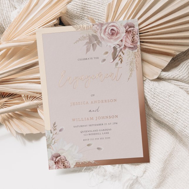 Rose Gold Foil Blush Blues Engagement Party Folieneinladung (Von Creator hochgeladen)