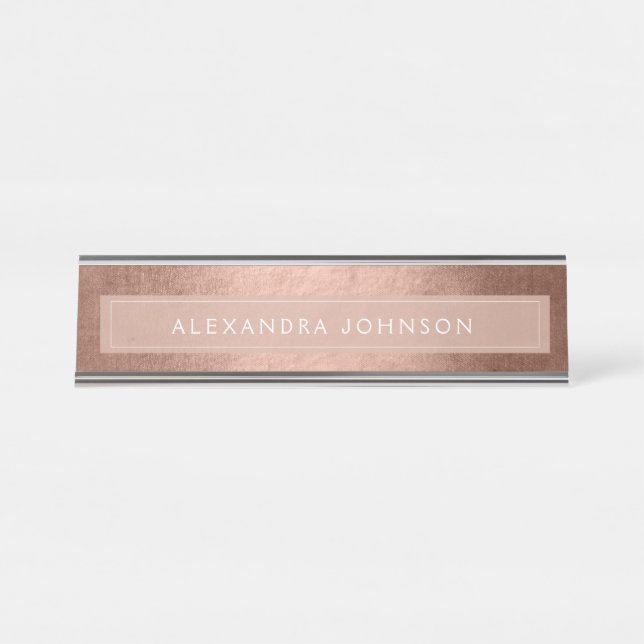 Rose Gold Foil | Blush Pink Foil Modern Schreibtischnamensplakette (Vorderseite )