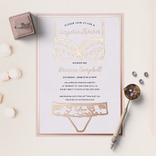 Rose Gold Foil & Blush Pink Lingerie Brautparty Folieneinladung