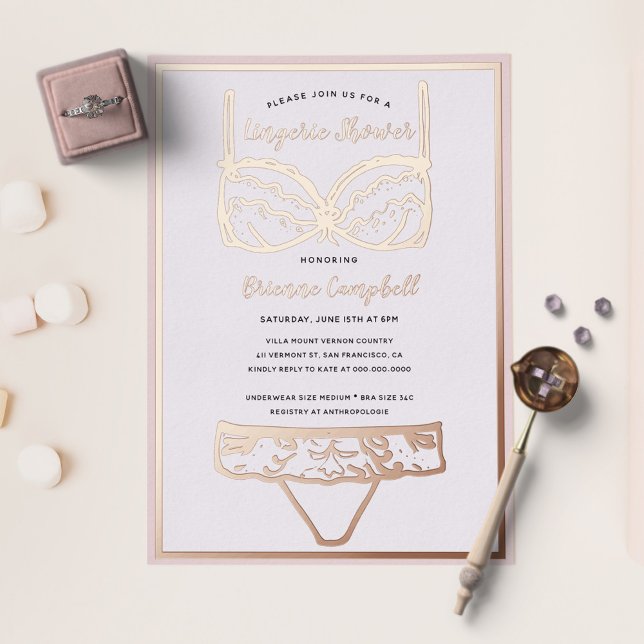 Rose Gold Foil & Blush Pink Lingerie Brautparty Folieneinladung (Von Creator hochgeladen)