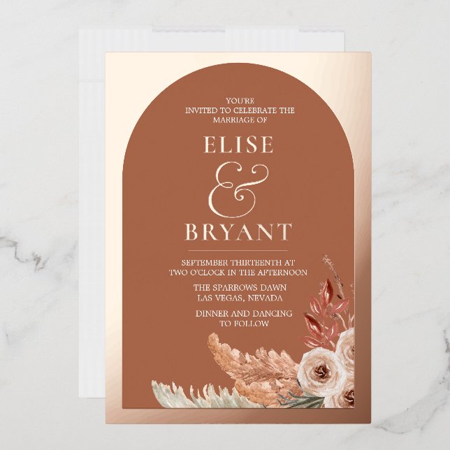 Rose Gold Foil Boho Blumensommer Hochzeit Folieneinladung (Briefumschlag)
