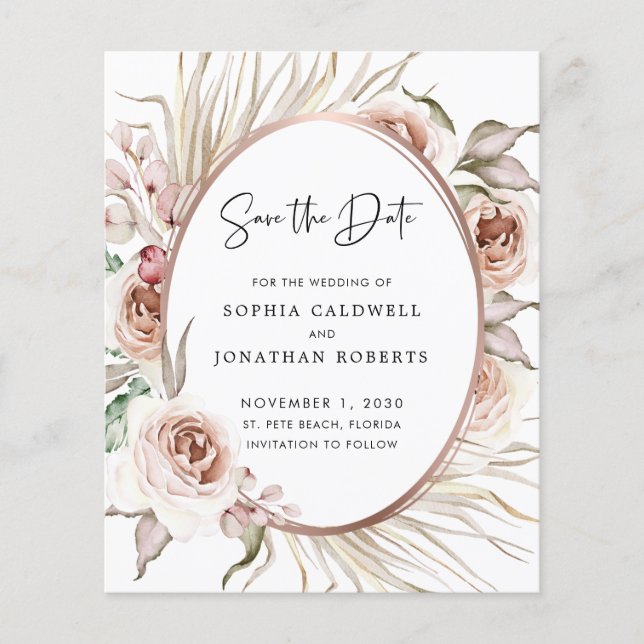 Rose Gold Foil Boho Floral Save the Date (Vorderseite)