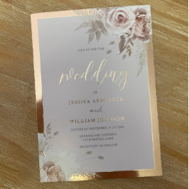 Rose Gold Foil Border Blush Bloral Wedding Folieneinladung