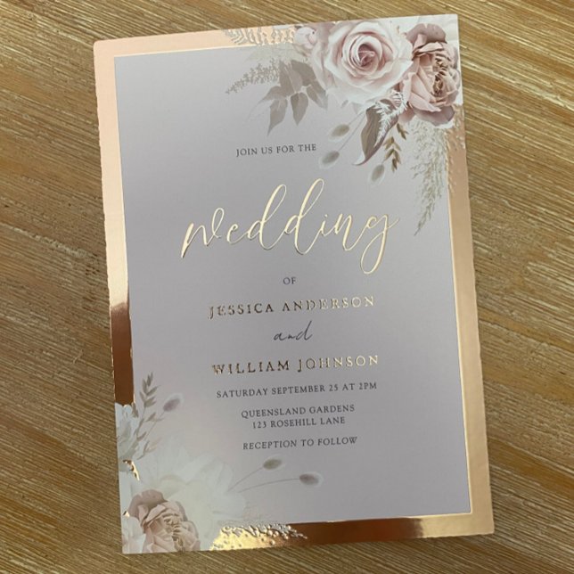 Rose Gold Foil Border Blush Bloral Wedding Folieneinladung (Von Creator hochgeladen)