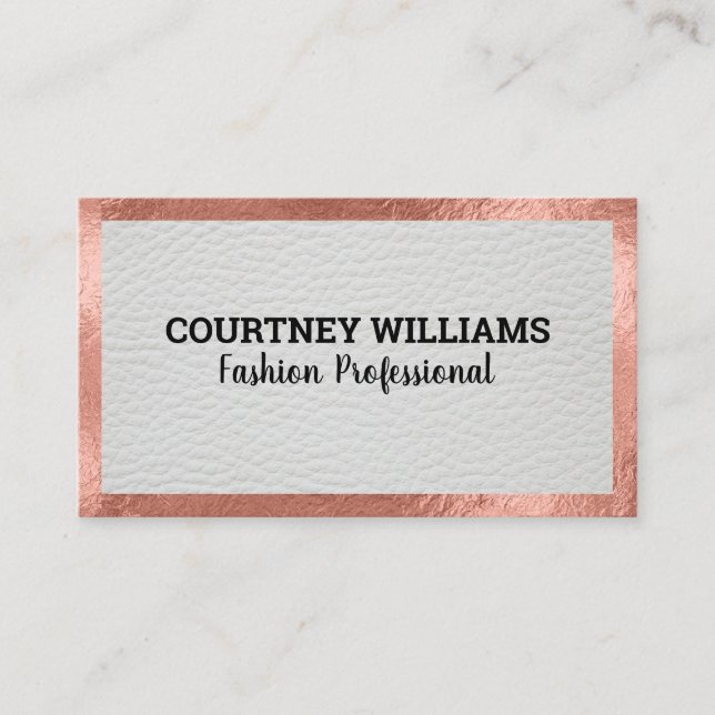 Rose Gold Foil Border | Leather Business Card Visitenkarte (Vorderseite)