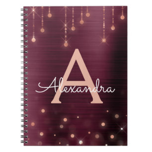 Rose Gold - Foil Burgundy Sparkle Monogram Notizblock