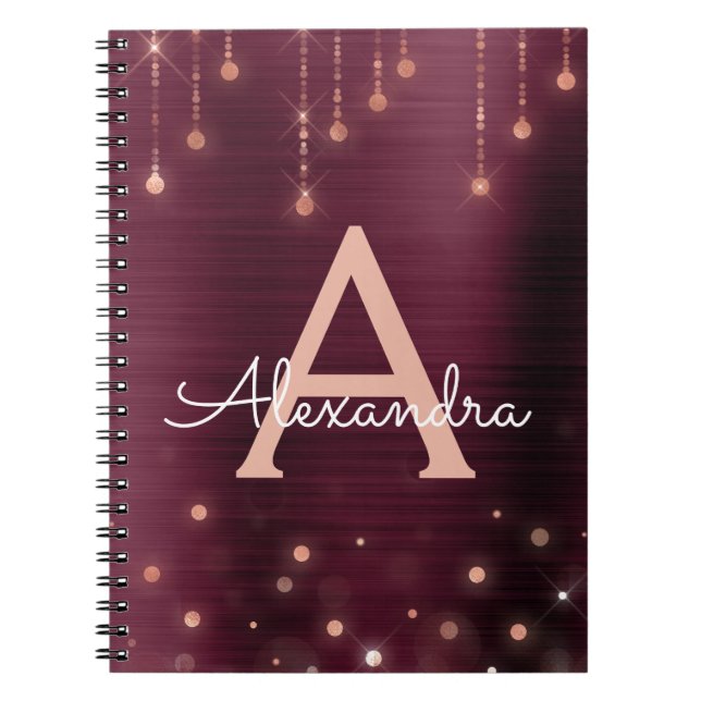 Rose Gold - Foil Burgundy Sparkle Monogram Notizblock (Vorderseite)