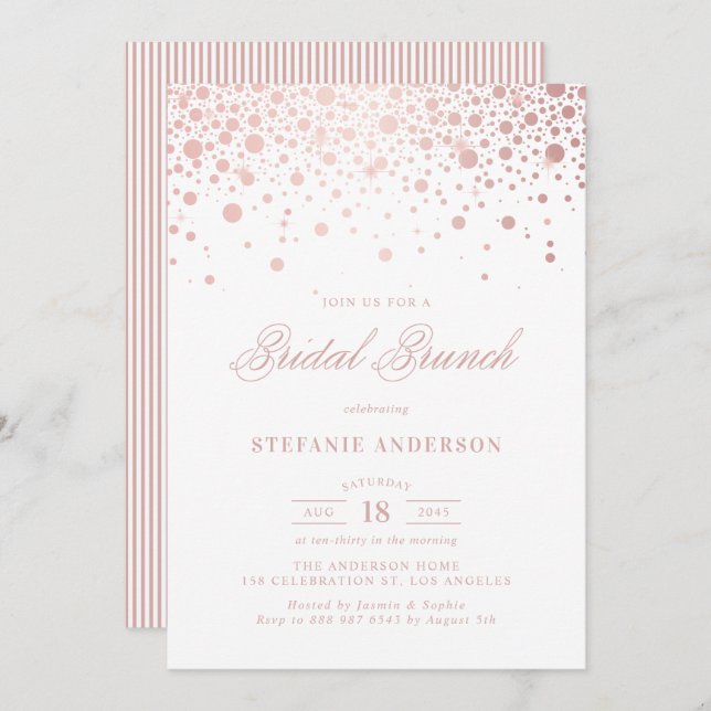 Rose Gold Foil Confetti Bridal Brunch Einladung (Vorne/Hinten)