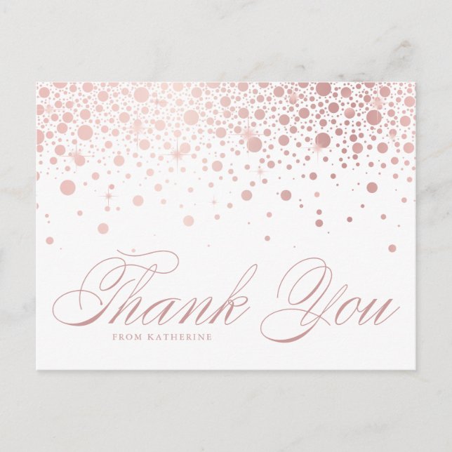 Rose Gold Foil Confetti Dots Vielen Dank Postkarte (Vorderseite)