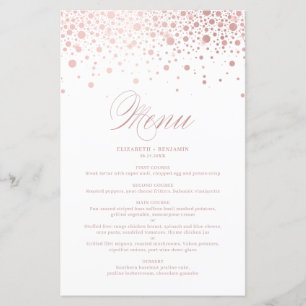 Rose Gold Foil Confetti Dots Wedding Menu Card