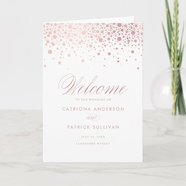 Rose Gold Foil Confetti Dots White Wedlet Booklet Programm (Vorderseite)
