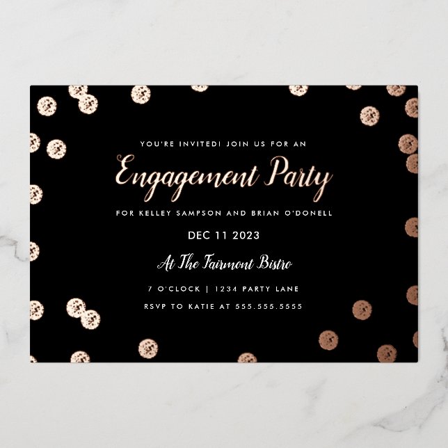 Rose Gold Foil Confetti Engagement Party einladen Folieneinladung (Vorderseite)